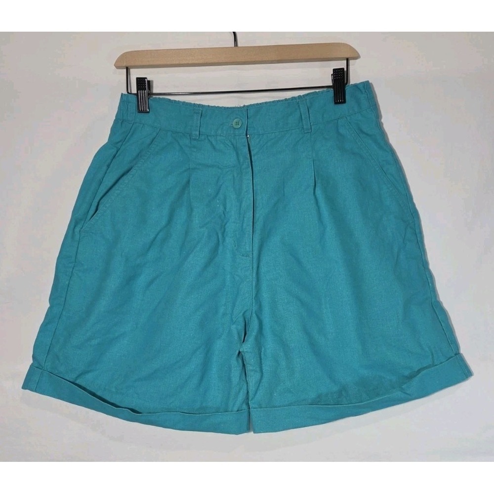 90s JVC Collection Pleated Mom Shorts 10 Turquoise Teal High Rise Ramie Elastic